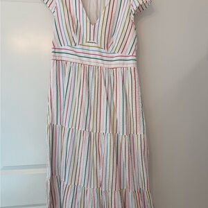 Boden White Dress with Multicolor Stripes